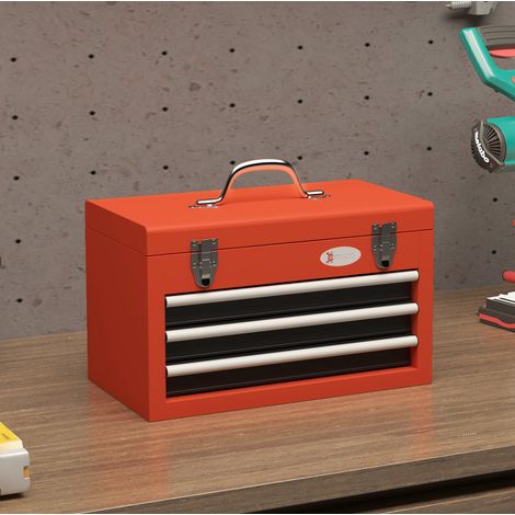 Caja de herramientas de acero 45 x 24 x 27 cm, 3 cajones, 2 cerraduras, roja OKMYHOME (1/5)