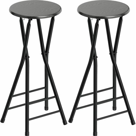 Set 2 Sgabelli Bar 34x30x70 cm Pieghevoli con Doppio Poggiapiedi in Legno e Acciaio Nero (1/5)