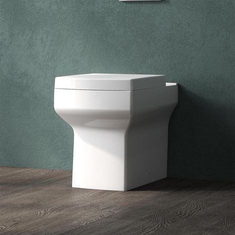 Bathroom Back to Wall Square Pan Modern Toilet Soft Close Seat Space Saving White Ceramic (1/5)