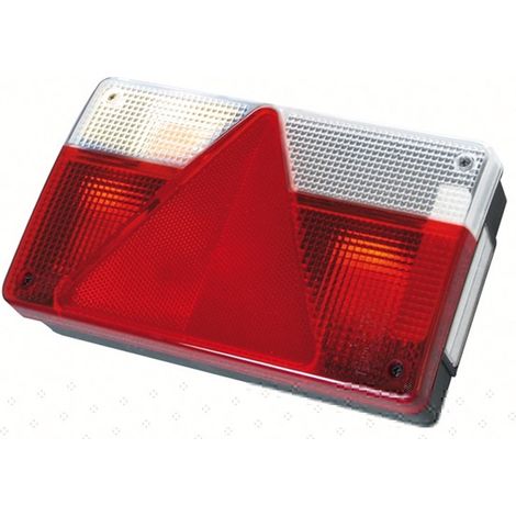 Feu 6 fonctions gauche 12V pour remorque – Clignotant, stop, veilleuse, antibrouillard – Dimensions 235x140x55mm – Prise 5 pôles intégrée – CEA