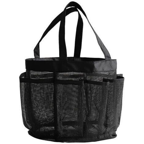 Panier de douche en maille – Panier de douche en maille, sac fourre-tout, trousse de toilette, organisateur de bain à séchage rapide pour plage, dortoirs, gymnase, camp, noir (1/5)