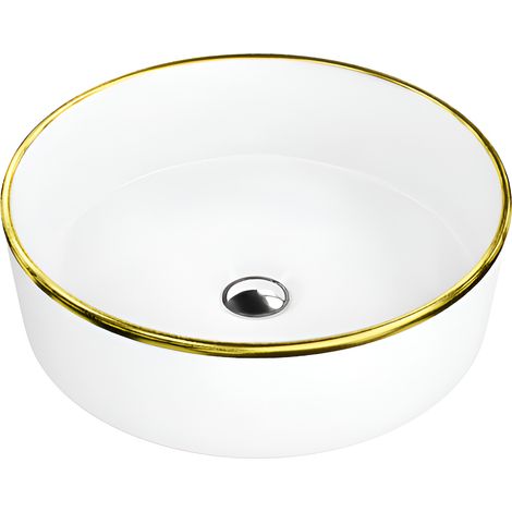 Vasque à poser LAVITA Vasque à poser élégante et compacteProduit en porcelaine de haute qualité ronde 37x37x12 cm Blanc/Or (1/3)