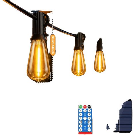 Guirnalda de luces solares para exteriores, ideal para patios, con brillo ajustable, diseño resistente a la intemperie, 15,5 m, 40 bombillas. (1/2)