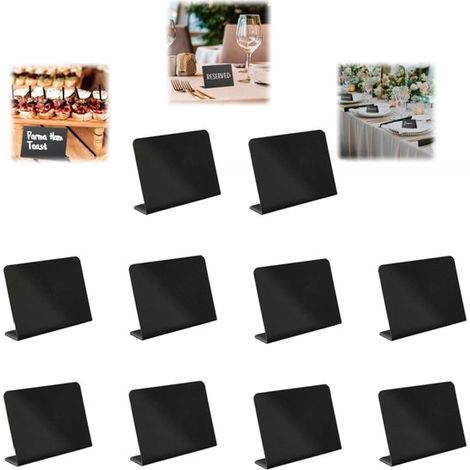 Confezione da 10 mini lavagnette da tavolo in acrilico a forma di L, nere, 10 x 7,6 cm, ideali per etichette da buffet. (1/5)
