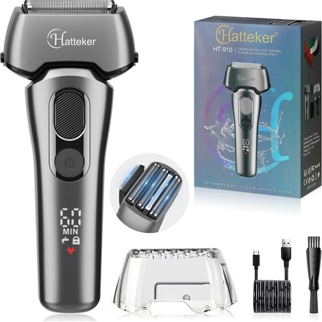 Rasoir Électrique à Lames en Foil pour Hommes, Rasoir Électrique à Usage Sec et Humide et Rasoir pour Tête avec Trimmer Amovible, Trimmer à Barbe, Sans Fil et Rechargeable (1/5)