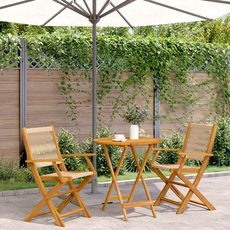 vidaXL 3 Piece Bistro Set Beige Polypropylene and Solid Wood (1/5)