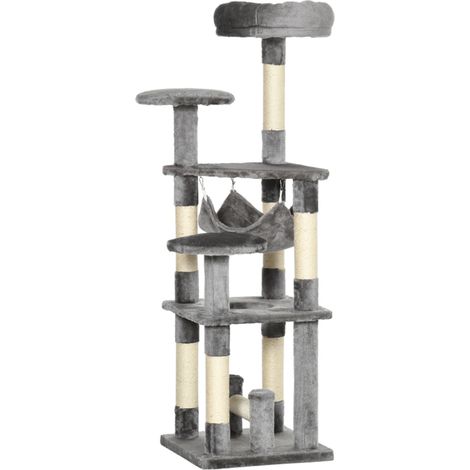 Arbre à chat griffers 132 cm tour de jeu pour chat arbre à escalader avec hamac gris (1/5)