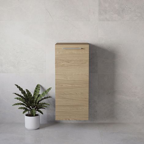 Napoli Light Oak 350mm Wall Mounted Single Door Side Cabinet - 350mm - Chrome 160mm Handle