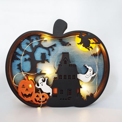 Dekorative Halloween-Lichter aus Holz, Halloween-Kürbislaternen mit LED-Beleuchtung für Spukhäuser oder Halloween-Partys