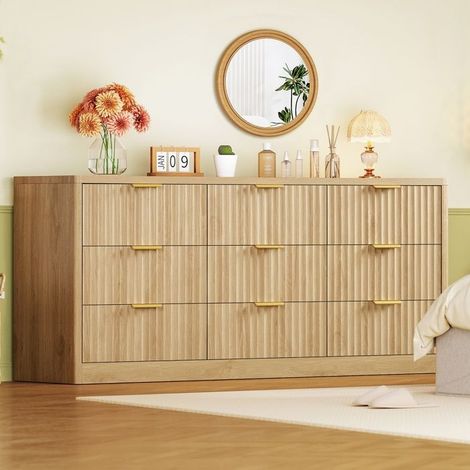 Kommode - Kommode mit 9 Schubladen - 160 x 39,5 x 75 cm - Natur - Spanplatten (1/5)