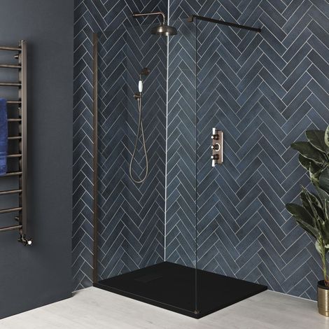 Hudson Reed Augusta - Douche Italienne avec Receveur à Effet Texturé Graphite 120 x 90cm – Bronze Mat