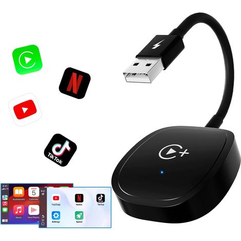 Adattatore CarPlay wireless applicabile, supporta Netflix, Youtube e Tiktok Stream Media Play, adattatore video CarPlay wireless 2024 converte CarPlay cablato in wireless, Plug & Play compatibile con 