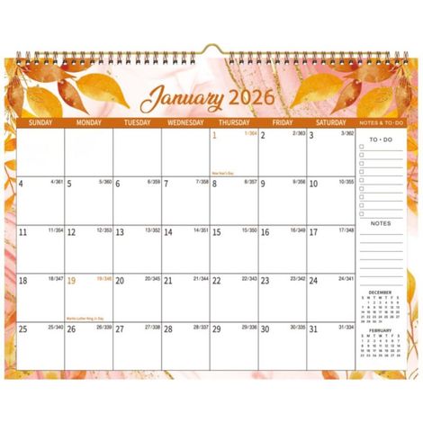 2026Calendrier annuel -De magnifiques illustrationsConvient pour la maison, le bureau et la salle de classe -couleur orange (1/5)