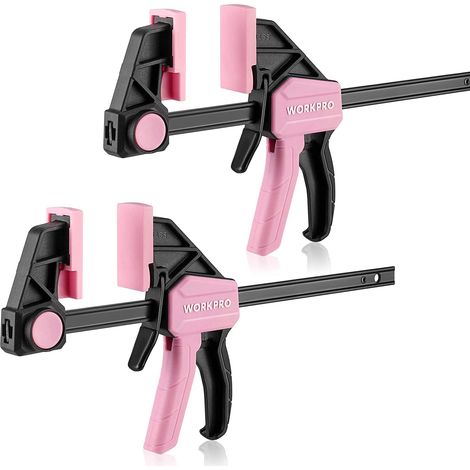 WORKPRO Jeu de Serre-Joints Roses 2 Pièces en Acier et Nylon, Serre-Joints à une Main de la Largeur de Serrage 150mm, Plage d'Etirement 135mm-285mm, Force de Serrage Maximale 68kg (1/5)