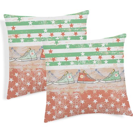 Coppia Cuscini Arredo Imbottiti 40x40 Disegno 80's Style Colore Arancio