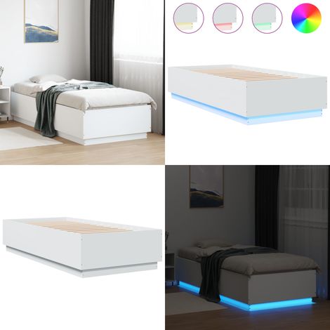 Bettgestell mit LED Weiß 90x200 cm Holzwerkstoff - Holzbettfassad - Bettrahmen - Schlafzimmermöbel - Lattenrost - LED Beleuchtung - Home & Living (1/5)