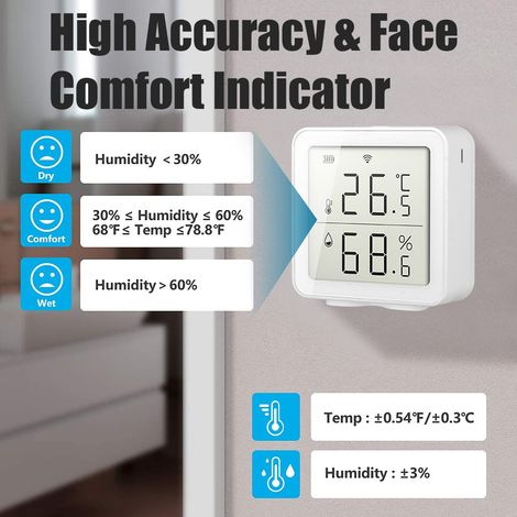 Capteur d'humidité WiFi intelligent, hygromètre intérieur/extérieur, thermomètre numérique avec écran LCD, moniteur de température et d'humidité (1/5)