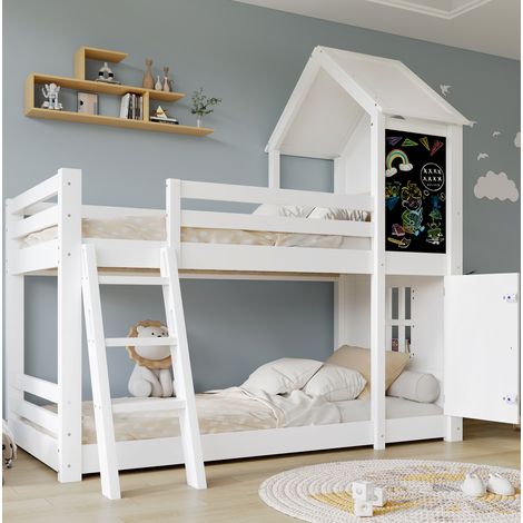 MEUBLIV Etagenbett 90x200 cm weiß – mit Dach und Tafel, ohne Matratze (1/4)