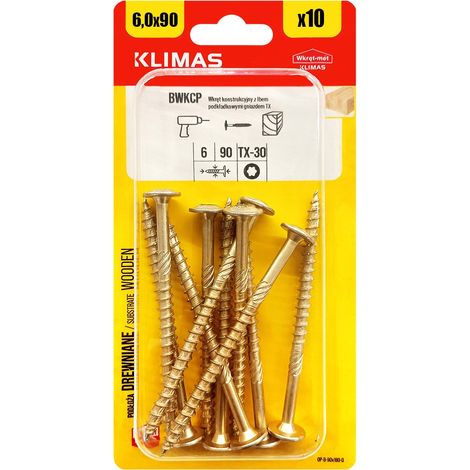 Vis Charpente Bois Klimas, 6 x 90 mm, Empreinte Torx, Tête Disque, Blister 10 Pièces (1/5)