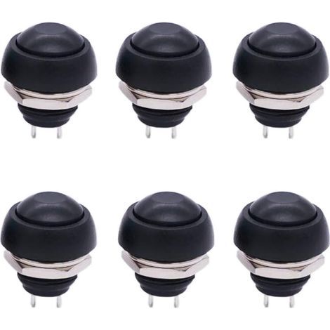 Lot de 6 mini-interrupteurs à bouton-poussoir momentanés ronds et étanches, noirs, trou de montage de 12 mm (1/2"), marche/arrêt PBS-33B-BK (1/4)