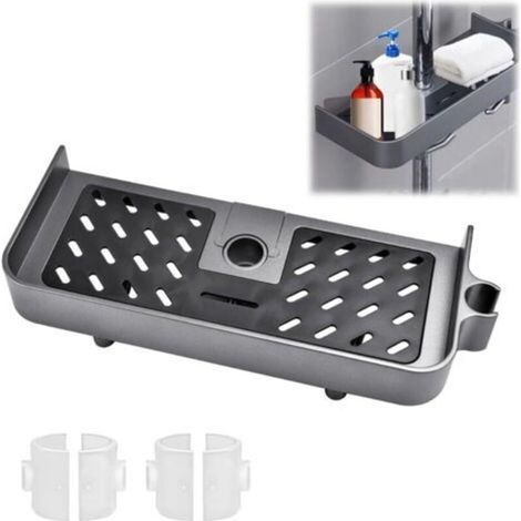 Etagere Douche à Suspendre Étagère Douche Sans Percage Porte Savon Douche Support Etagere Salle de Bain étagère de Rangement avec 2 Crochets et un Support de Douche Adapté 22mm-25mm Gris