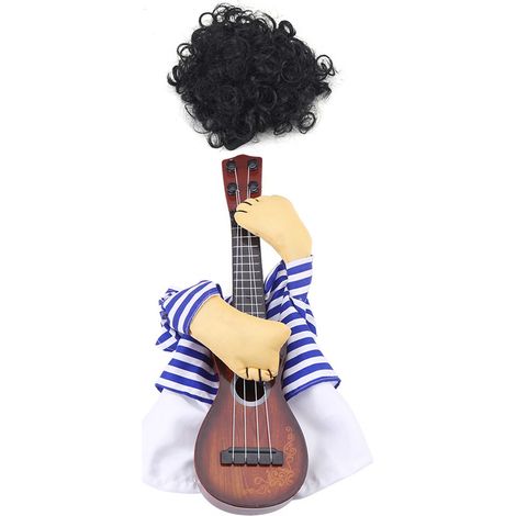 Costume amusant pour animal de compagnie, chien, chat, joueur de guitare, chiot, robe d'Halloween, fête de Noël avec perruque M (1/5)
