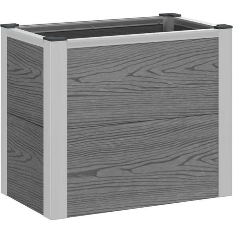 Jardinière surélevée grise, mesurant 50 x 30 x 22 cm, en composite bois-plastique et aluminium. (1/5)