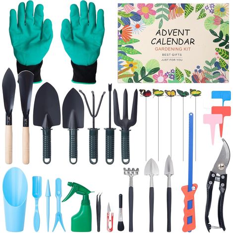 Calendrier de l'Avent de Noël, Calendrier de compte à rebours de Noël de 24 jours avec ensemble d'outils d'élagage de jardin, Cadeau surprise de Noël (1/5)