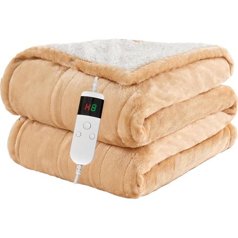Couverture chauffante avec arrêt automatique 150x180CM, 10 niveaux de chauffage jusqu'à 8 heures, minuterie d'arrêt automatique, protection contre la surchauffe, lavable en machine