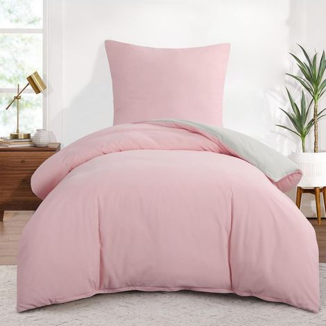 Bettwäsche 155x220 2teilig Rosa/Beige Wendebettwäsche Mikrofaser mit Reißverschluss (1/5)