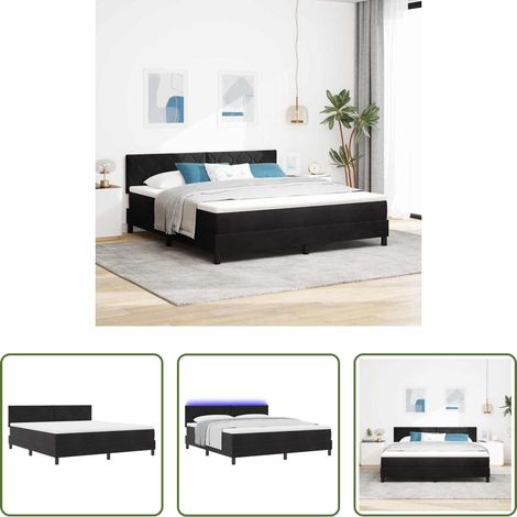 Lits modernes -  Lit à ressort LED avec matelas Noir 180 x 200 cm Velours (1/5)