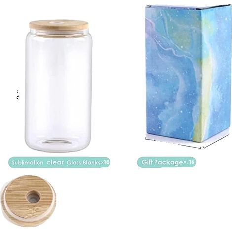Tazas para sublimación, juego completo con tapas y pajitas, vajilla versátil, 16 piezas, transparentes, 473 ml (16 oz). (1/2)