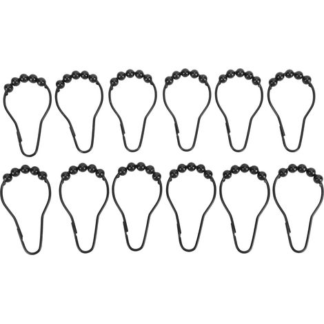 Anneaux de rideau de douche, crochets en acier au carbone avec boules à roulettes à glissement lisse pour tiges de salle de bain de 3.5cm de diamètre intérieur, 12 pièces (1/5)