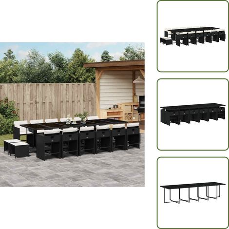 Cojines para sillas - vidaXL Set de muebles jardín 17 pzas con cojines ratán sintético negro - Muebles al aire libre