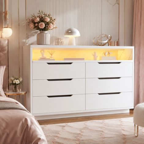 Aparador con LED y 6 cajones, 120 x 40 x 85 cm, blanco HAVRYA (1/5)