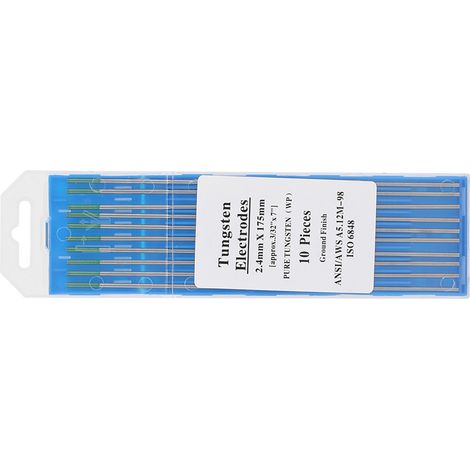 Lot de 10 électrodes tungstène pur WP pointe verte 2,4x175mm pour soudure TIG AC (1/5)