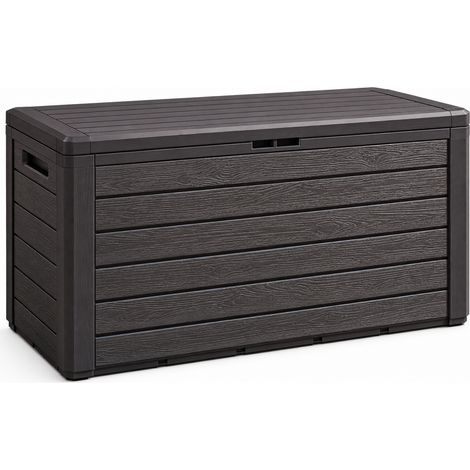 Coffre de rangement d'extérieur avec poignées encastrées pour Jardin Terrasse Balcon Piscine coloris effet bois capacité 190L - Longueur 78 x Largeur 44 x Hauteur 55 cm (1/4)
