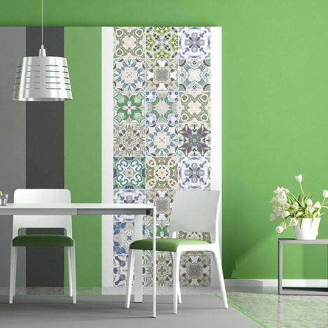 Sticker Mural Carrelage adhésif Cuisine Salle de Bain - 9 STICKERS CARREAUX DE CIMENT AZULEJOS ANASTASIO - 9stickers15x15cm (1/5)