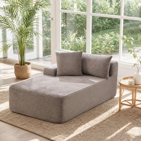 Sofá modular de compresión (34x35x110 cm), asiento acolchado, chaiselongue, chenilla gris (1/5)