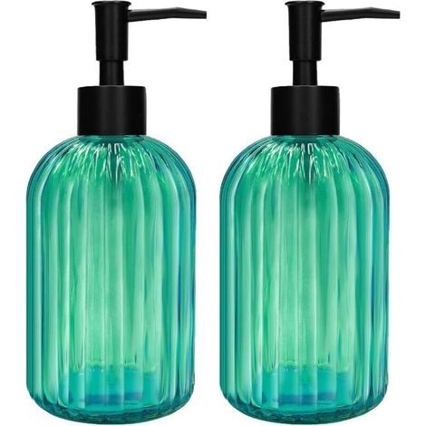 Distributeur de Savon en Verre à 2 Pièces avec Pompe Noire, Distributeur de Pompe Rechargeable de 420 ML (1/5)