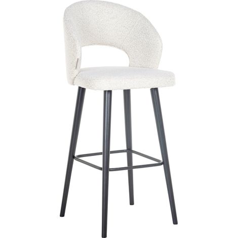 Chaise de bar Savoy bouclé - Blanc neige et pieds noirs (1/4)