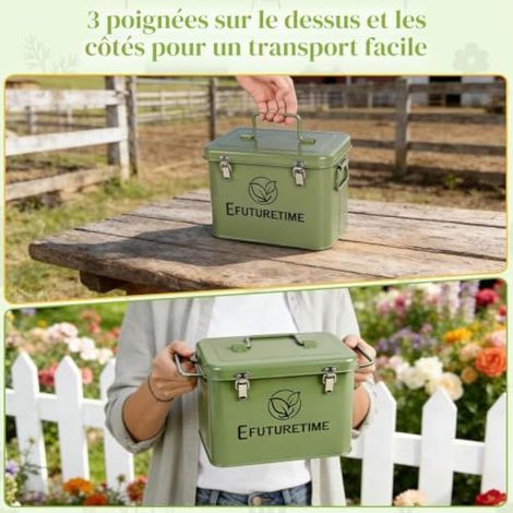 Boîte à graines en métal pour potager, 20,5 × 13,5 × 16 cm, verte (1/3)