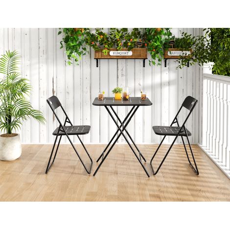 Set tavolo e sedie da giardino pieghevoli per 2 persone, acciaio nero HAVRYA (1/5)