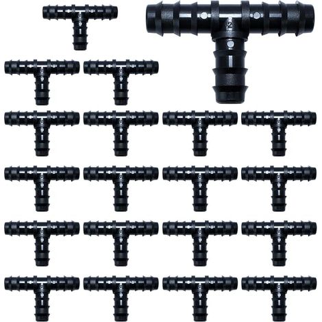 20 PCS Tuyau Goutte à Goutte Connecteurs de Tuyaux en Plastique 16mm (Tee) (1/5)