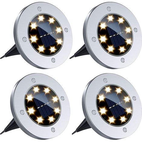 Lot de 4 lampes solaires au sol 12 LED étanches pour extérieur,paysage,pelouse,patio,allée,terrasse (blanc chaud) (1/5)