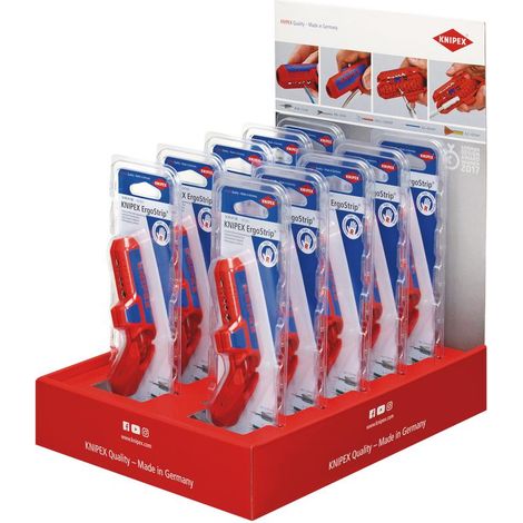 Draper 25000 KNIPEX 00 18 01 V27 Counter Display of 16 95 01 SB KNIPEX ErgoStrip Universal Stripping Tool for right-handers, 10 parts, 305mm