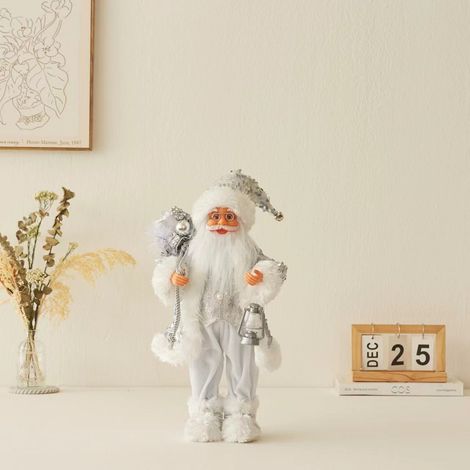Ochine Statuetta Babbo Natale 45 cm – Abito Argento, Tessuto Non Tessuto e Plastica Leggera – Design Artigianale Elegante – Ideale per Decorazione Tavolo Interno (1/4)