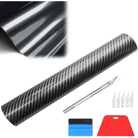 Film vinyle 6D pour voiture - Bande solaire en fibre de carbone - Rouleau de film autocollant imperméable universel en PVC avec outils d'installation - Pour la plupart des véhicules, appareils (1/5)