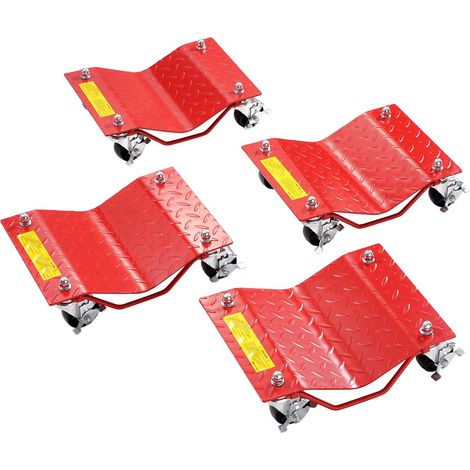 Chariot de déplacement de roues, capacité 8000 lbs, acier robuste, avec freins, pour voitures, camions, remorques, motos et bateaux, lot de 4, rouge. (1/5)