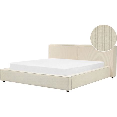 EU Super King Size Waterbed Beige Corduroy Upholstery 6ft with Thick Padded Headboard Footboard LINARDS (1/5)
